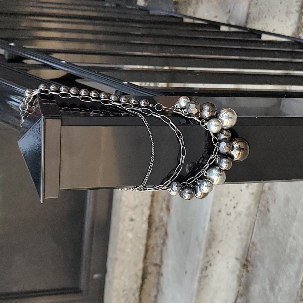 Silver and gun metal 3 strand bauble necklace
